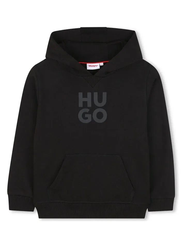 Капюшонный свитер с принтом, HUGO, черный