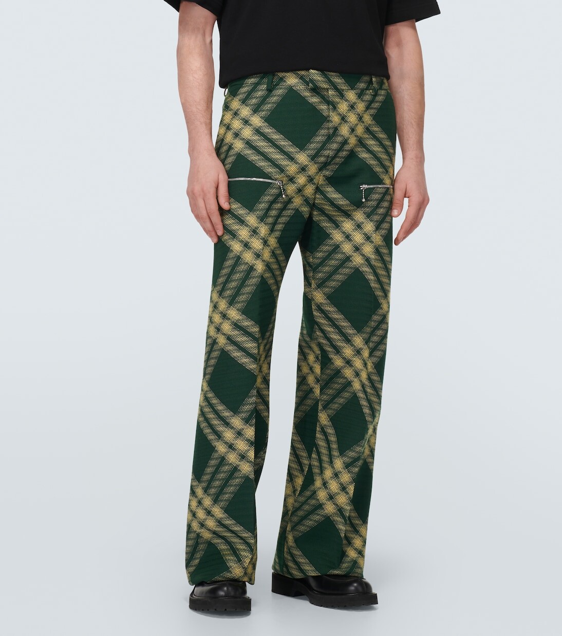 Брюки Burberry из шерстяного твила в клетку, прямые, зеленые — фото 3