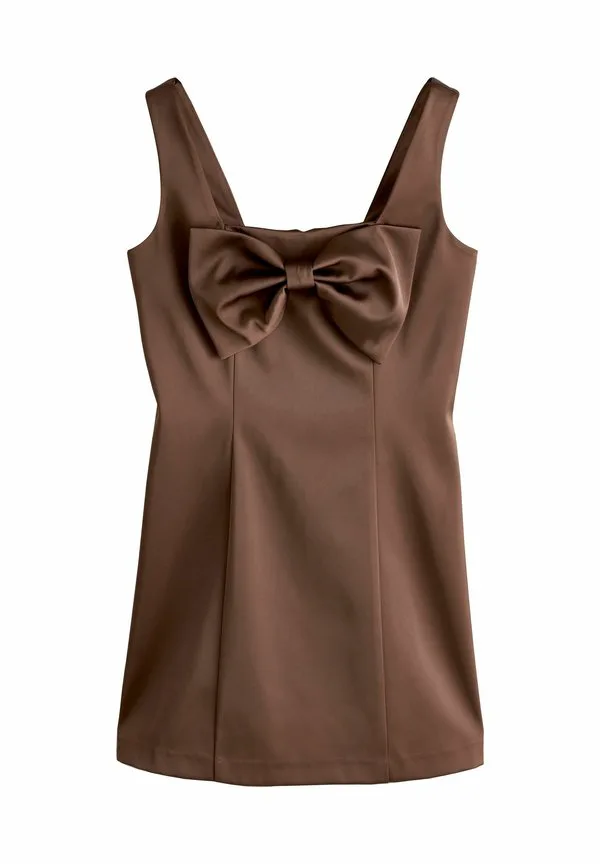 Мини-Платье без рукавов прямого кроя без банта спереди Next, Chocolate Brown Satin