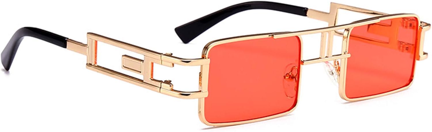 

Солнцезащитные очки COTIA в стиле ретро, ​​прямоугольные, в стиле стимпанк, для мужчин и женщин, маленькие квадратные, винтажная металлическая оправа, очки для вождения, Red