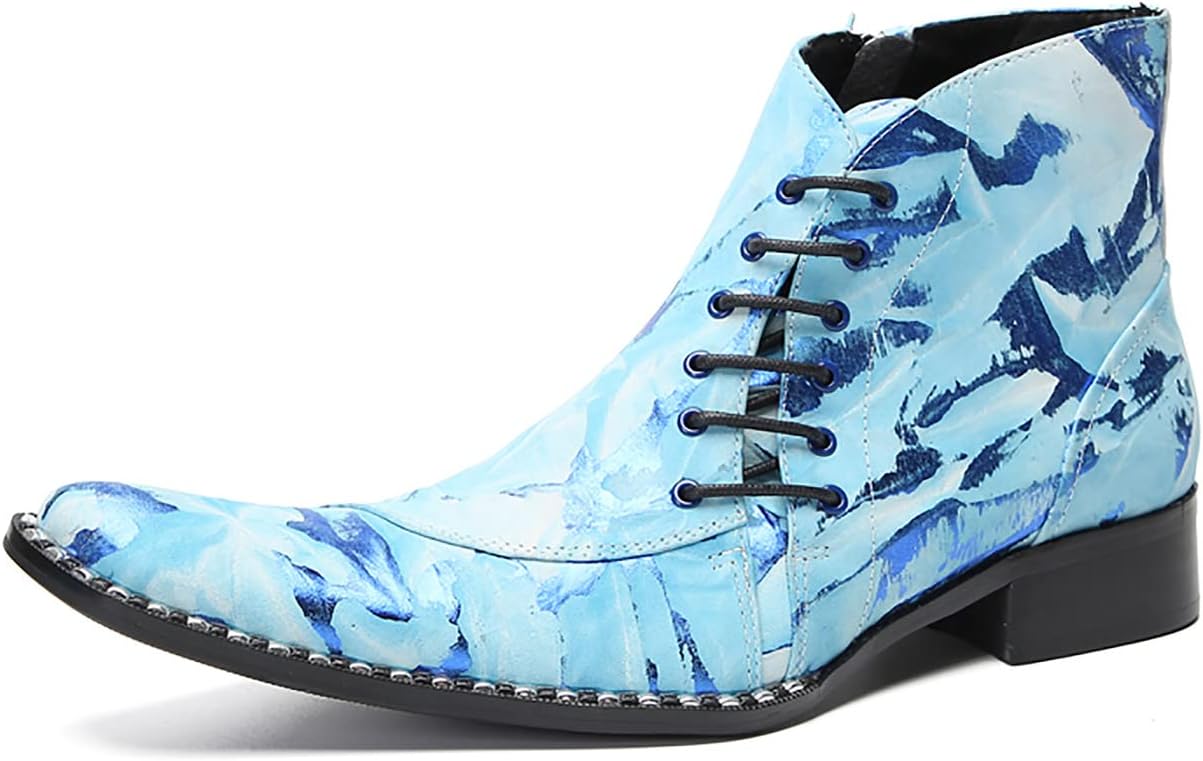 

Мужские оксфорды Santimon, повседневные туфли, сапоги из натуральной кожи, ковбойские сапоги, молния сбоку, челси, модные, для выпускного, свадьбы, смокинга, вечеринки, диско, бальные, с граффити, ботинки до щиколотки для мужчин, голубой