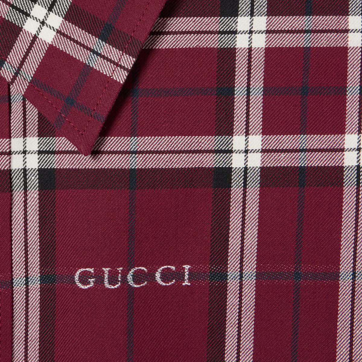 Рубашка из хлопкового жаккарда в клетку Gucci, красный — фото 3
