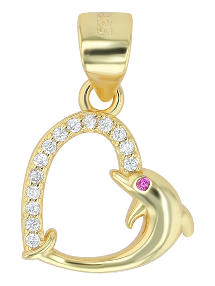 

Adeliás Детский кулон - кулон в виде сердца с дельфином, изготовленный из серебра 925 пробы с кубическим цирконием в золотой оправе