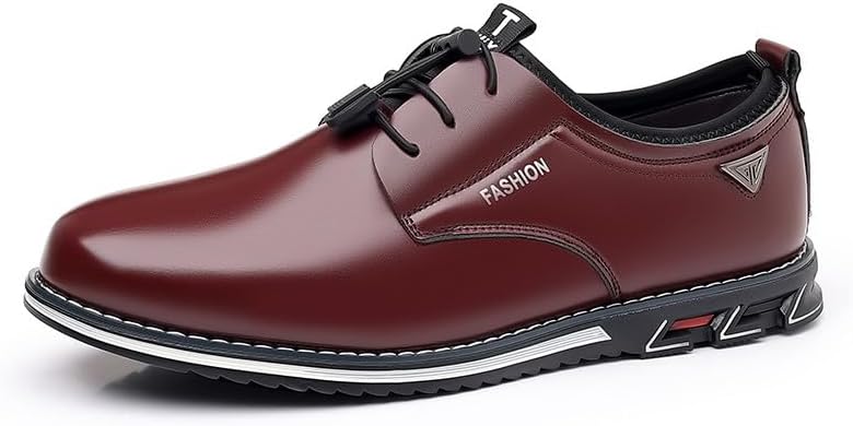 

Мужская повседневная кожаная бизнес-офисная лоферы Удобная мода Шнуровка Формальные плоские туфли Asifn, красный