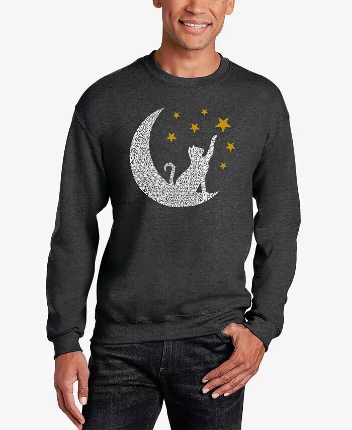 

Cat Moon - Мужская толстовка с круглым вырезом Word Art LA Pop Art, серый