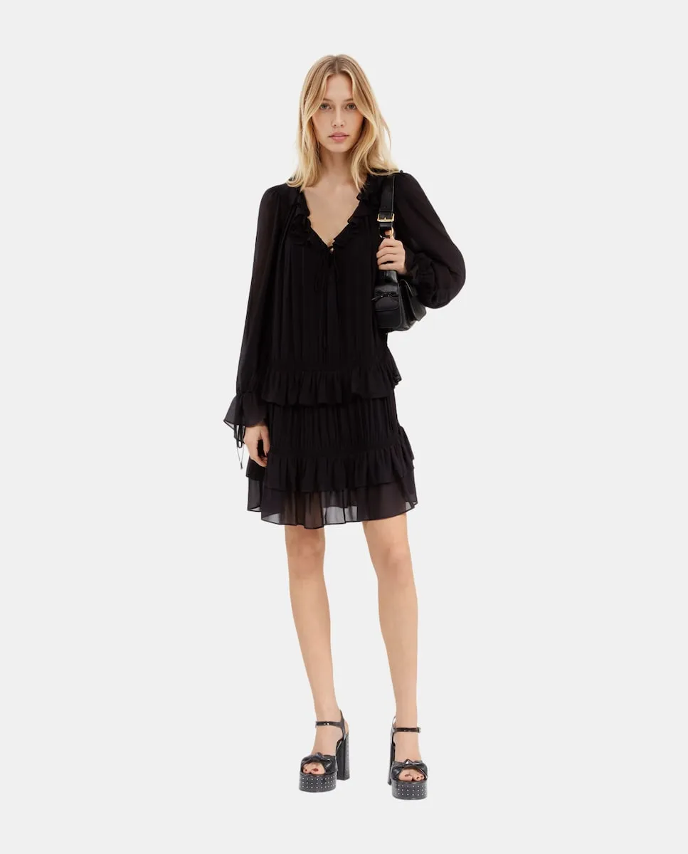 

Короткое платье с бантом и оборками The Kooples, черный