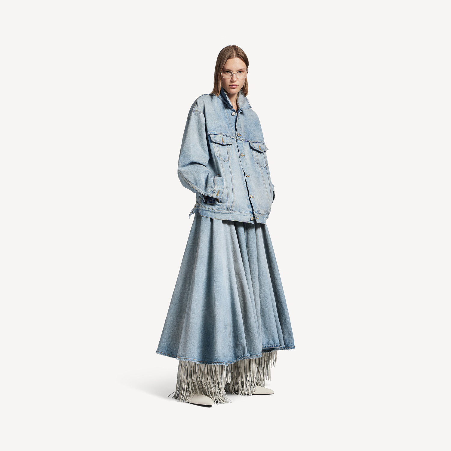 

Женская макси-юбка годе грязно-светло-голубого цвета BALENCIAGA, грязно-голубой