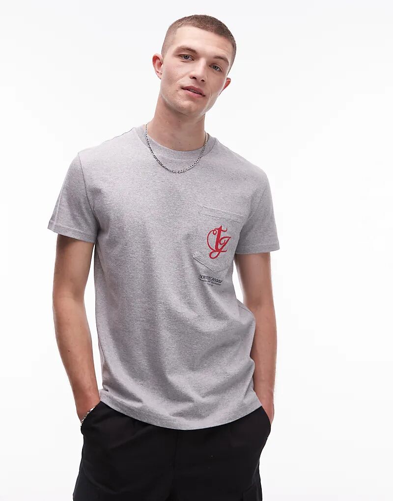 

Футболка Tommy Jeans с накладным карманом и логотипом на спине, светло-серого цвета