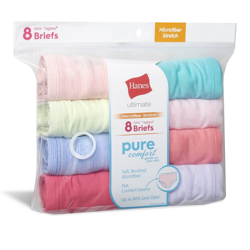 Набор трусиков из микрофибры Hanes Ultimate Pure Comfort для девочек 6–14 лет, 8 шт., мультиколор — фото 3