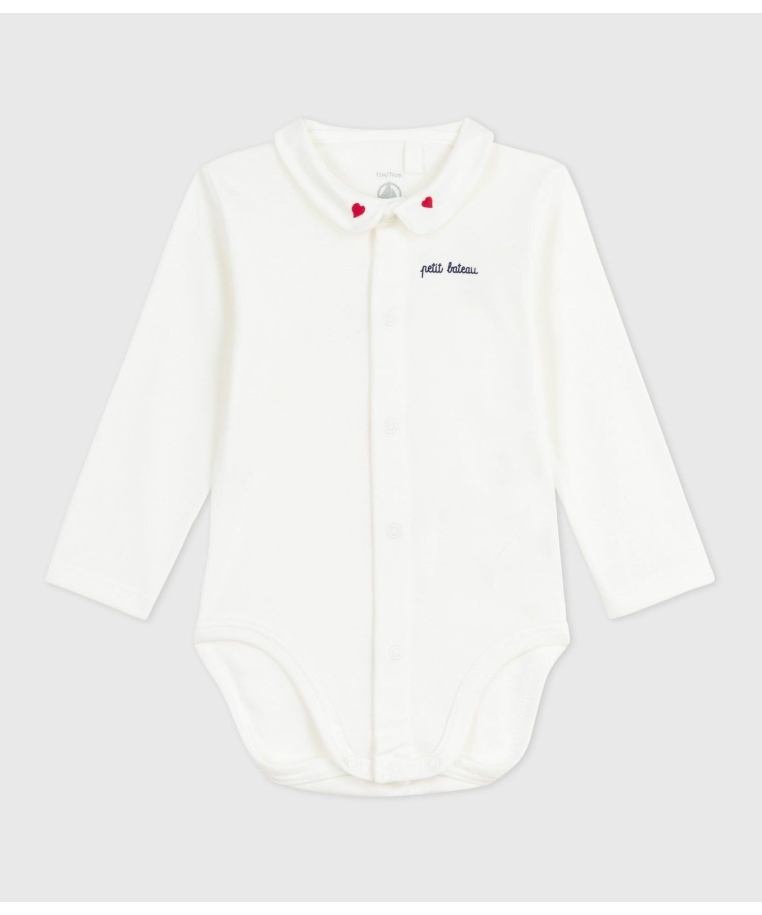 Платье с длинными рукавами и воротником PETIT BATEAU, Off-white/Red