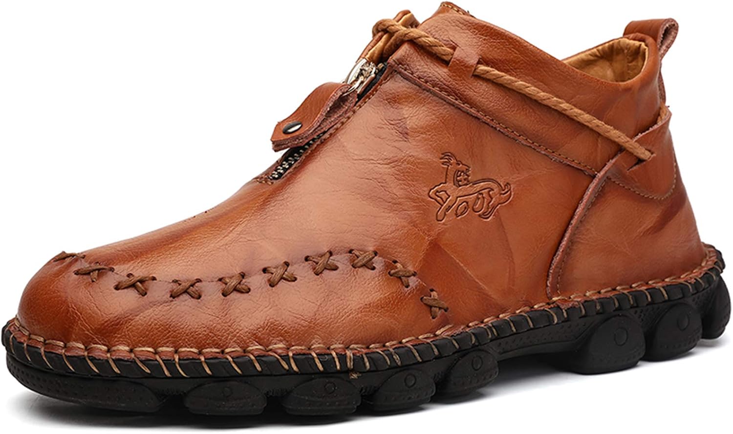 

Мужские ботинки на молнии Honeystore, британские ботинки, высокие кожаные мотоциклетные туфли, коричневый