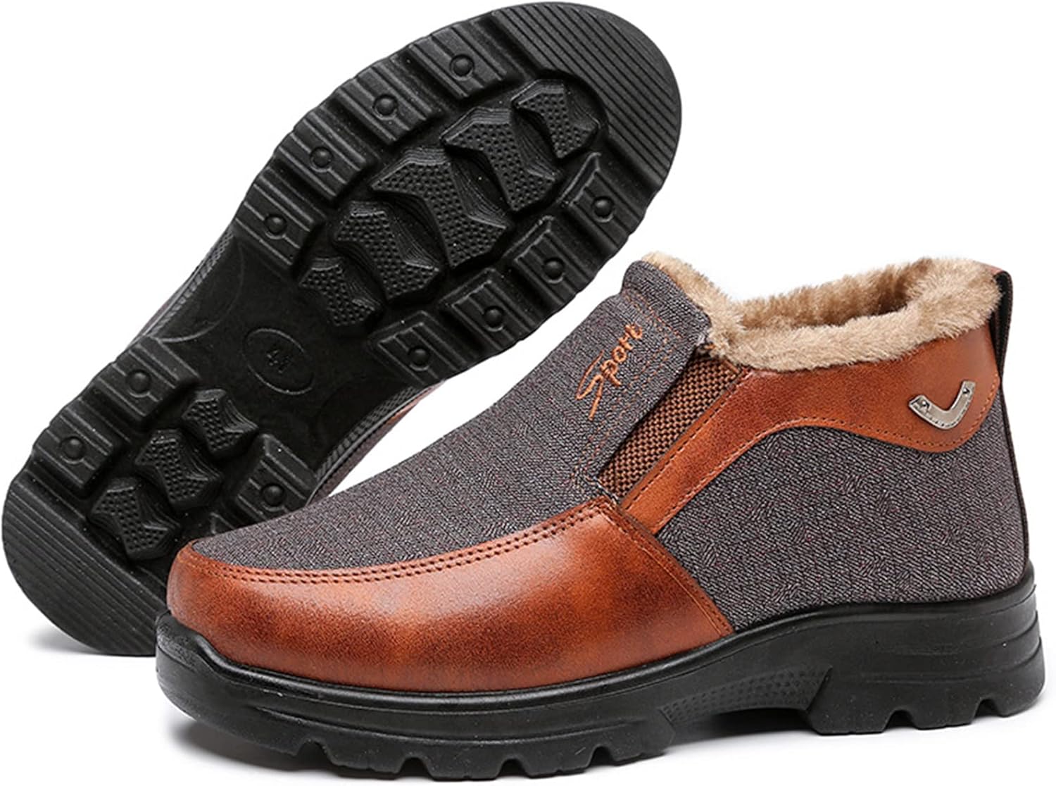 

Мужские зимние ботинки для снега с утеплителем, на меховой подкладке, хлопковые, на платформе, слипоны для повседневной ходьбы, противоскользящие лоферы, тканевые ботинки на щиколотку Angrymonkey, коричневый