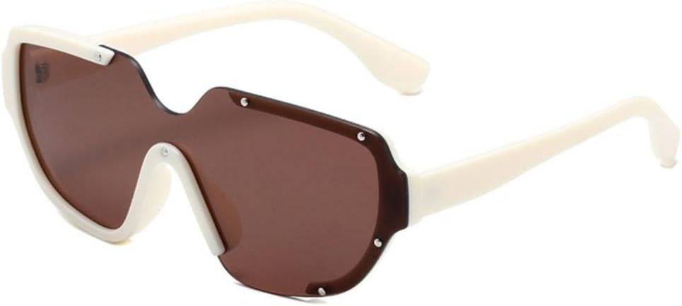 

Солнцезащитные очки One Piece в стиле пэчворк для женщин, с большой оправой, плоской верхней частью и заклепками, ретро-очки с зеркальными линзами для женщин и мужчин MTZJH, 4