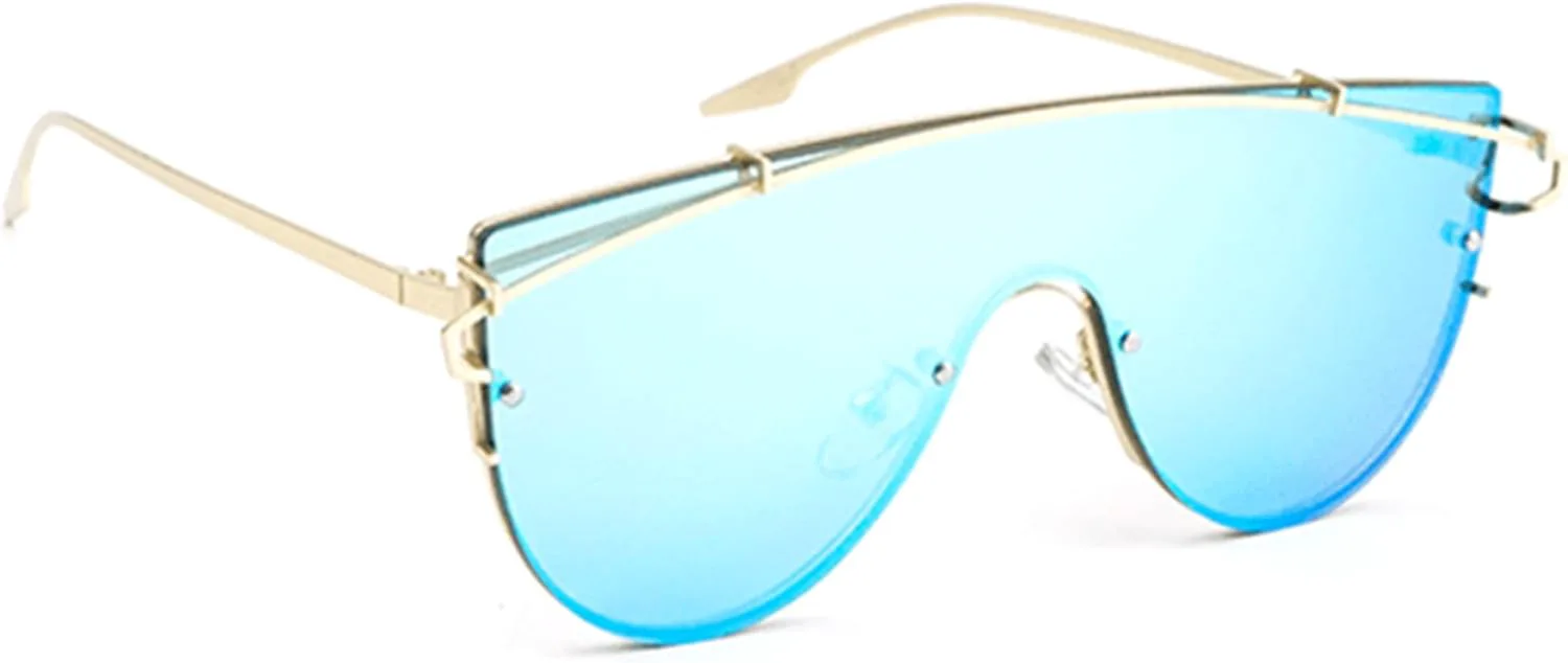 

bullabulling Модные футуристические солнцезащитные очки без оправы для женщин, металлические очки-пилот, женские очки с защитой от УФ-излучения UV400, Blue