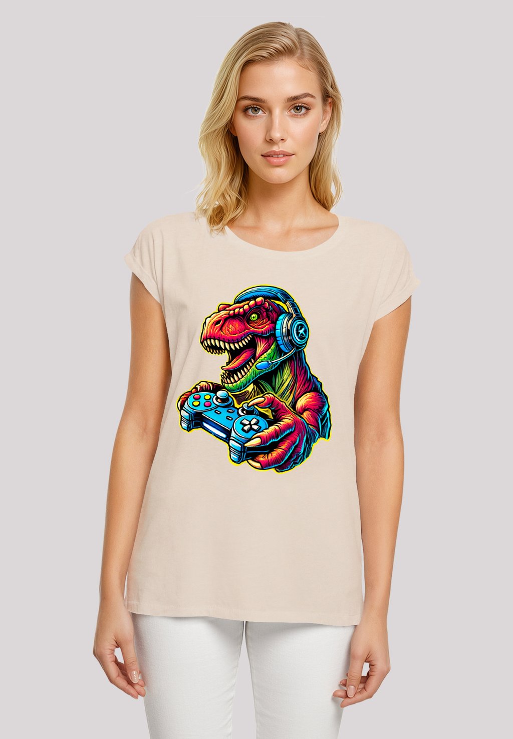 

Футболка с принтом DINOSAURIER GAMER F4NT4STIC, песочный