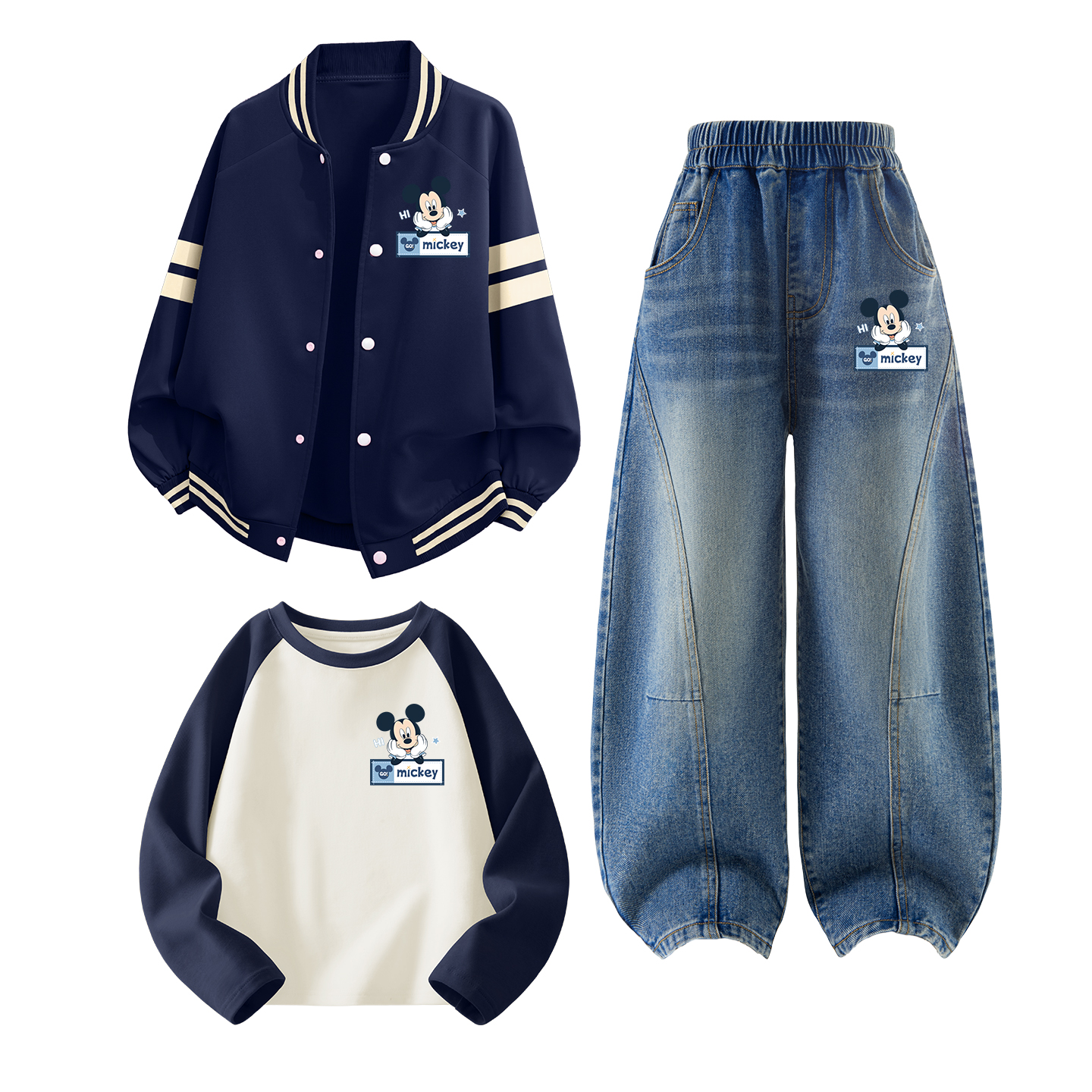 

Детская повседневная спортивная одежда с круглым вырезом Moderate Disney, di lively qi темно-синий+di lively qi denim синий+di lively qi темно-синий