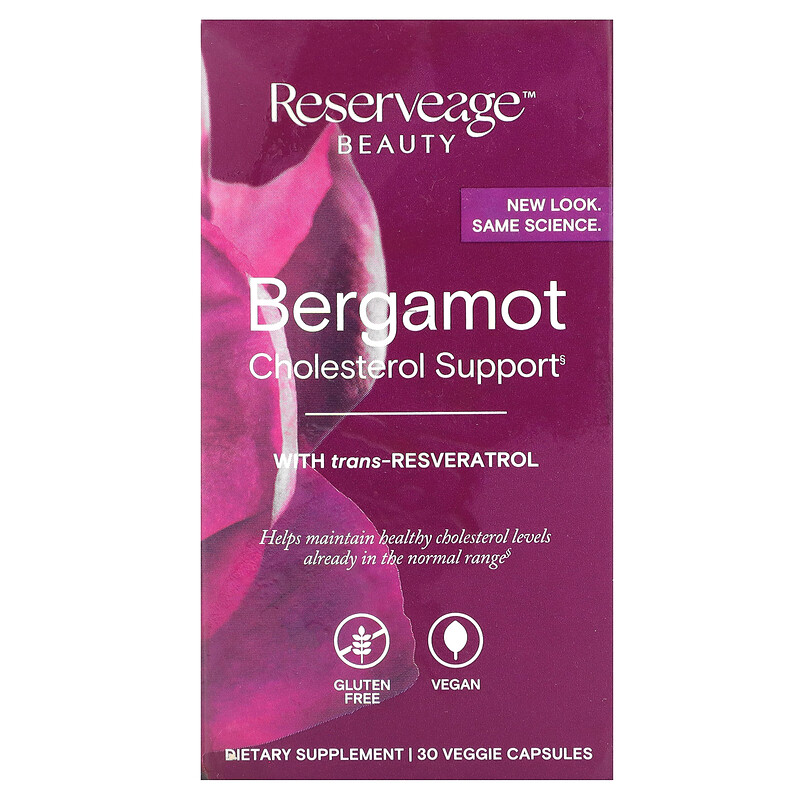 

Reserveage Beauty, Bergamot Cholesterol Support, 30 растительных капсул