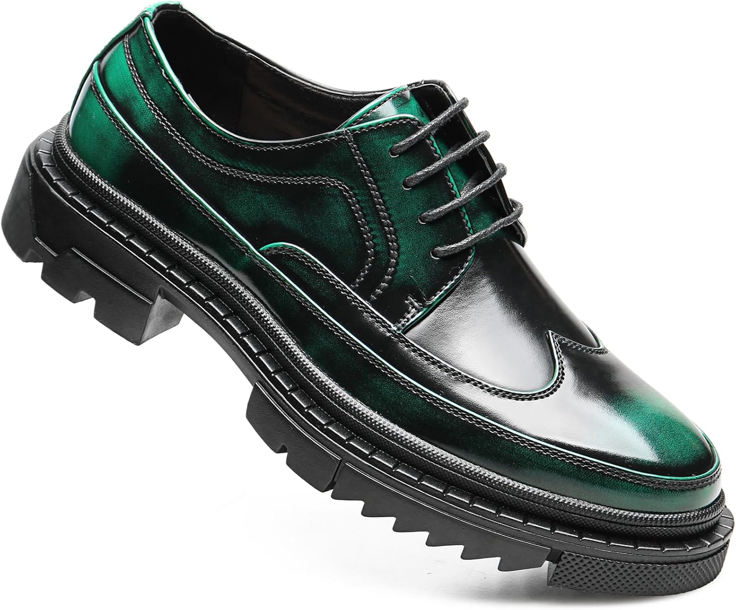 

Мужские лакированные оксфорды на платформе, классические туфли с шнуровкой, крыльями, массивной подошвой, противоскользящей, повседневные дерби Qeosnbx, зеленый