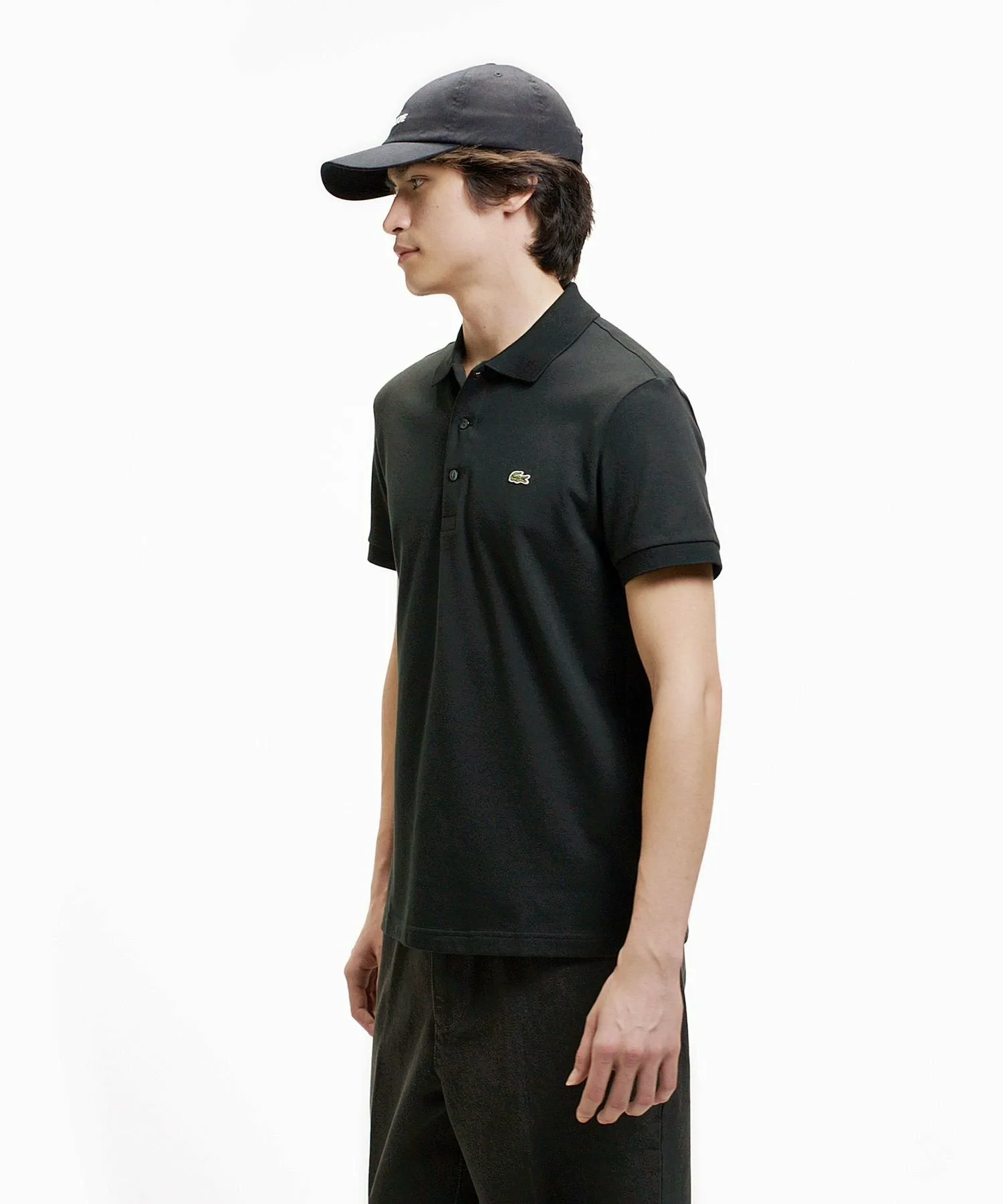 Однотонная облегающая эластичная рубашка-поло (с коротким рукавом) LACOSTE, Black — фото 3