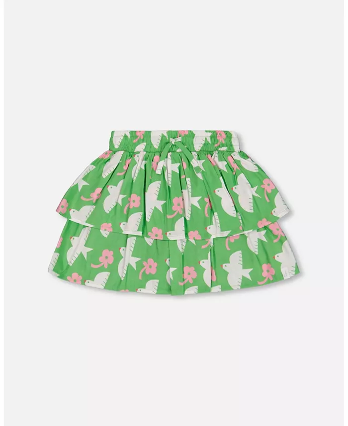 

Юбка с эластичной резинкой на талии для девочек Green With White And Pink Bird Deux par Deux, зеленый