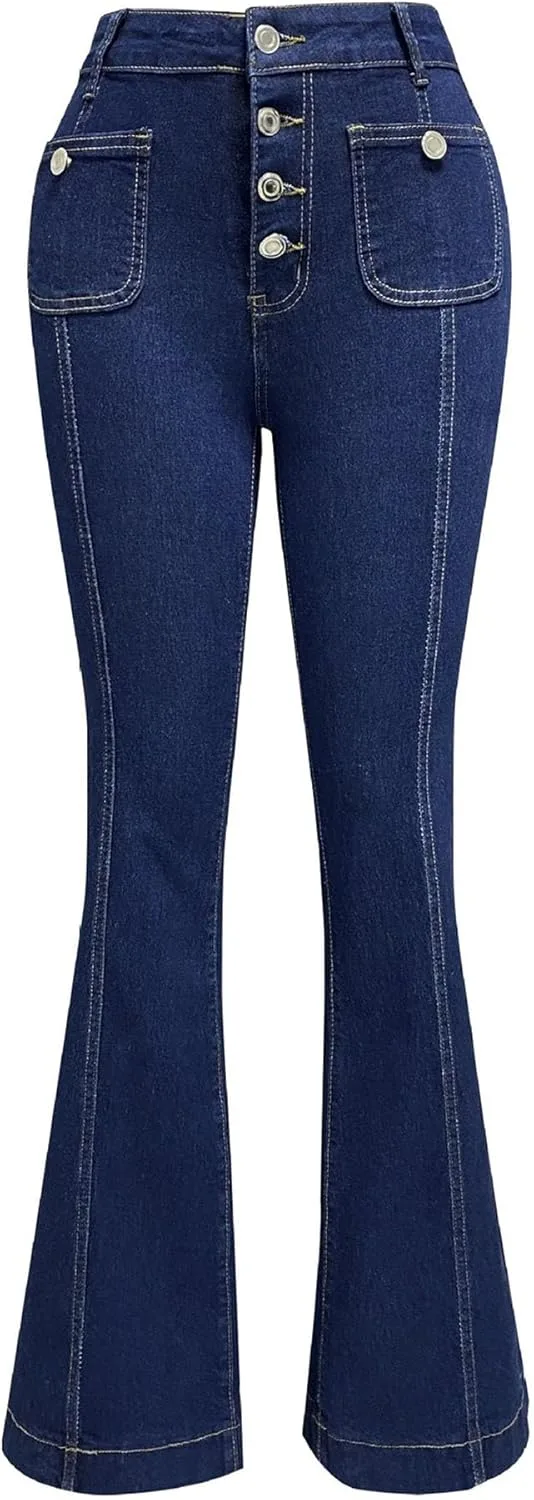 

Женские джинсы с высокой талией и расклешенным низом Y2k Vintage Stretch Bootcut с клапаном на кармане и несколькими пуговицами