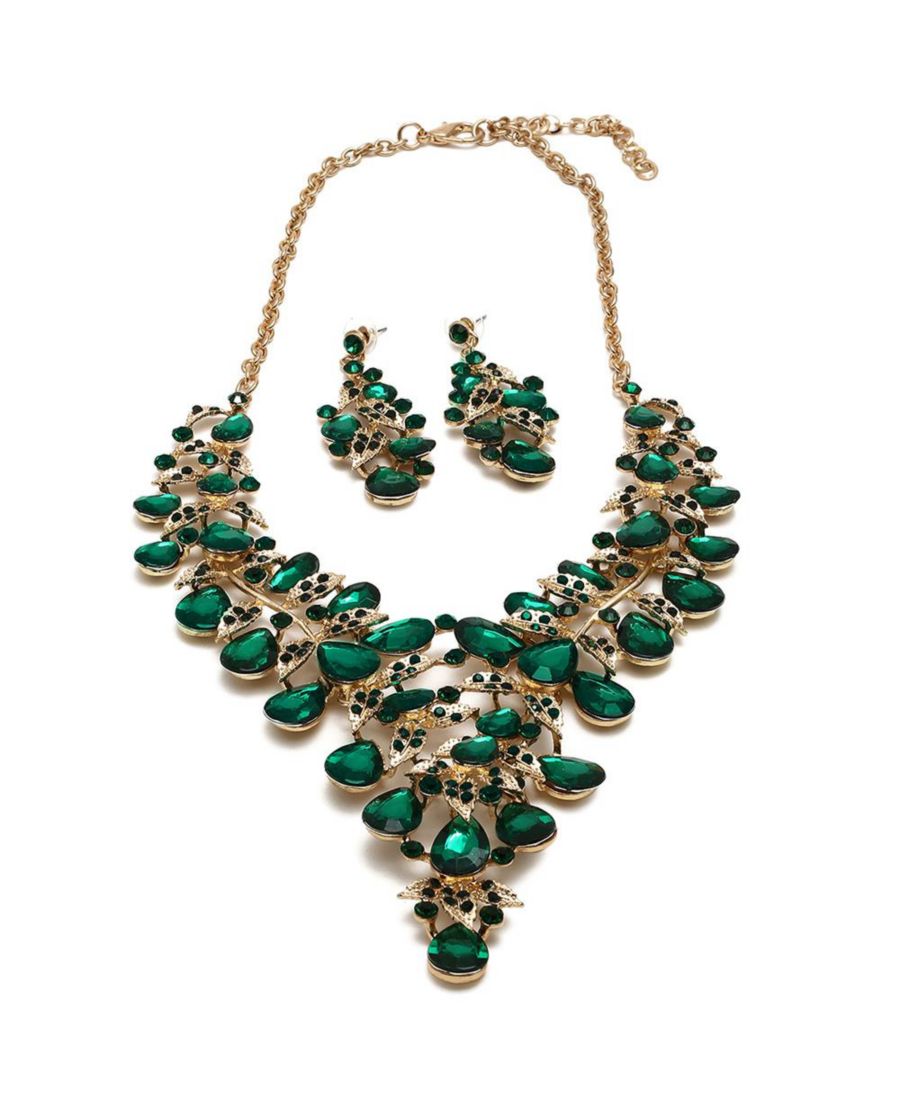

Женское зеленое колье с крупными камнями и серьги (комплект из 2 штук) SOHI, Green