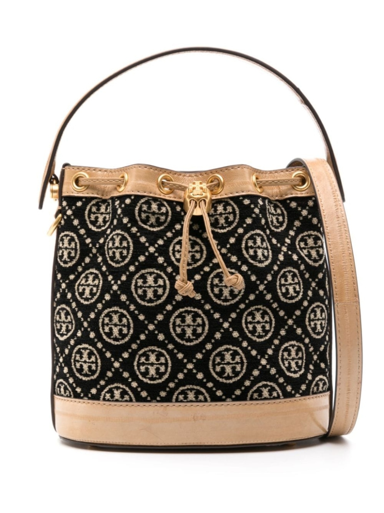 

Tory Burch жаккардовая сумка-ведро с логотипом Double T, черный