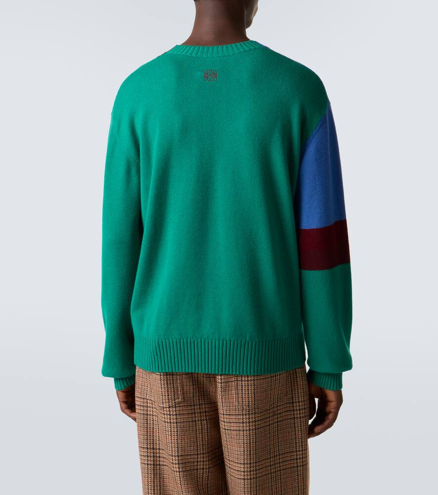 Свитер из шерсти Albers с цветными блоками и интарсией Loewe, Green/Red/Multicolor — фото 4