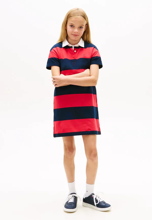 Платье-Поло в полоску из пике для регби, повседневное платье Tommy Hilfiger, Dark Night Navy