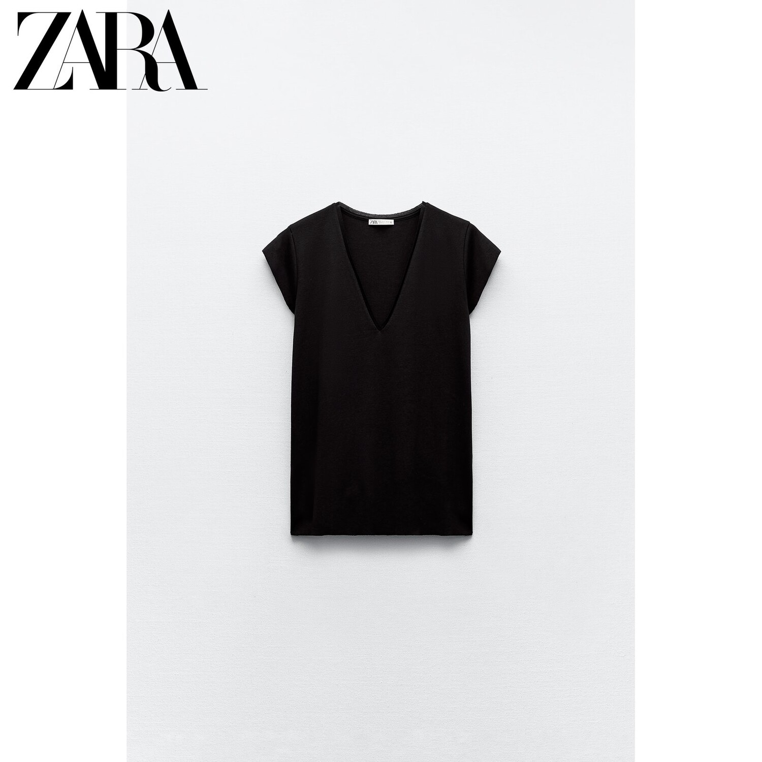 

Футболка женская Zara с короткими рукавами и V-образным вырезом, черный