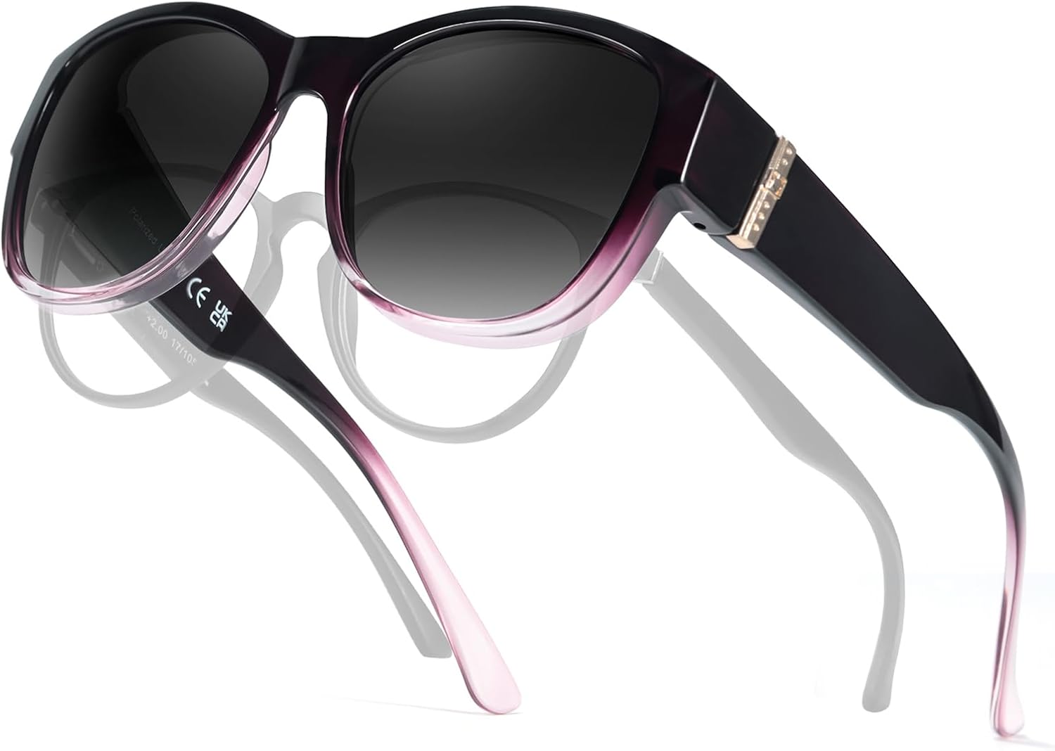 

Поляризованные солнцезащитные очки TJUTR для женщин, обеспечивающие защиту от УФ-излучения, модные большие очки, которые можно носить поверх обычных очков, A2 Gradient Purple/Grey