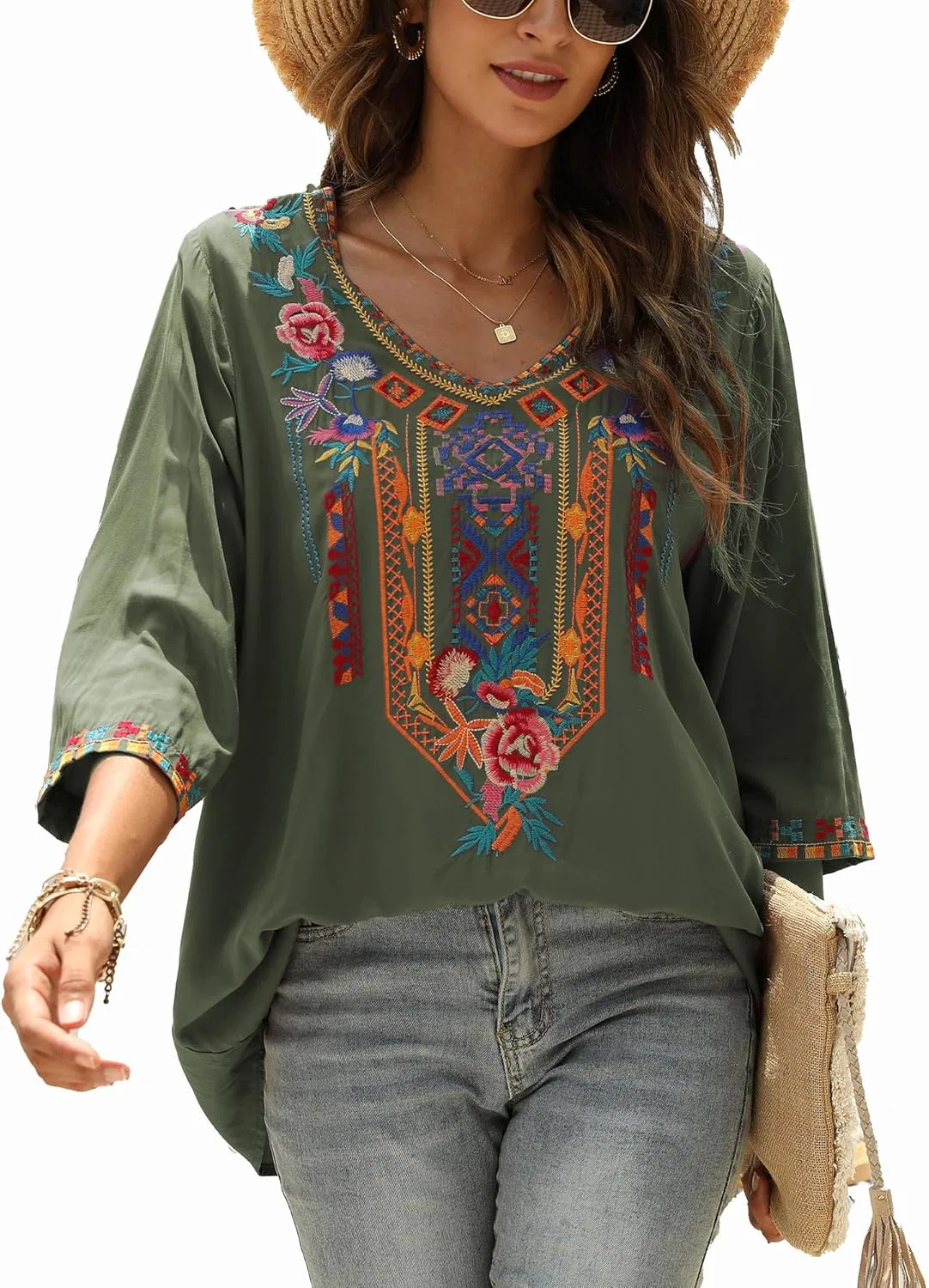 Блуза, Peasant Top Mexican Shirt, бренд, зеленый — фото 3