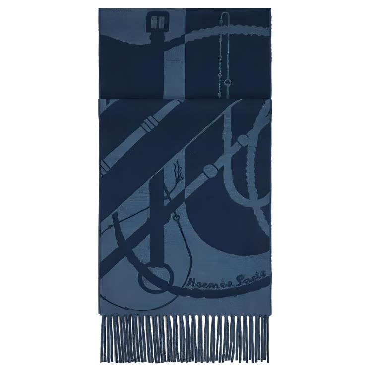 HERMES Шарф мужской вязаный кашемировый Blue — фото 3