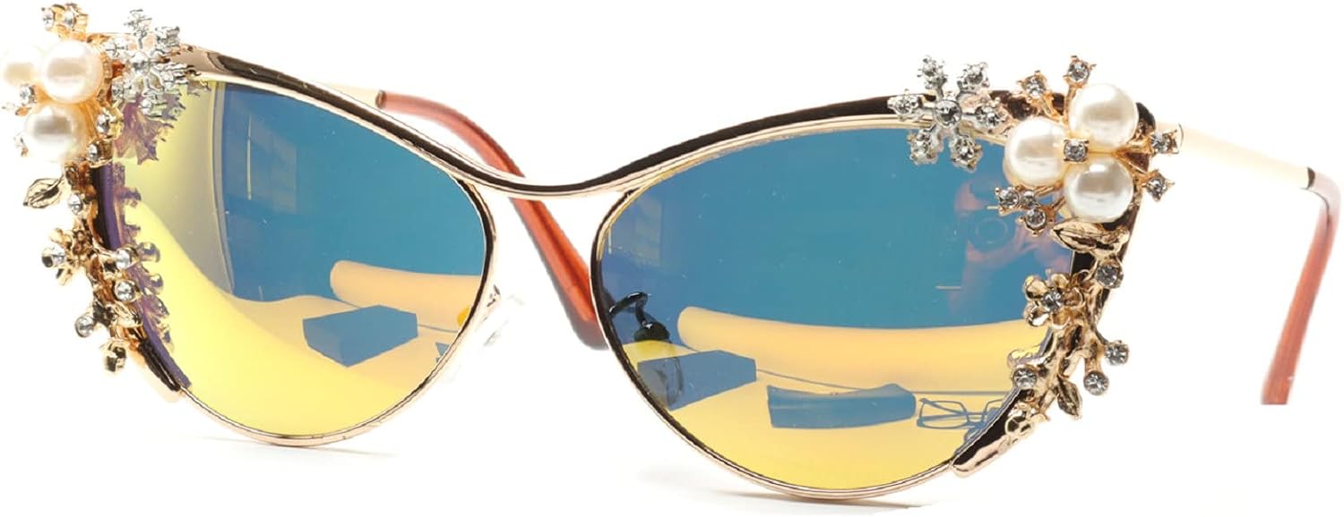 

Женские солнцезащитные очки в стиле ретро с металлической оправой и блестящими кристаллами, в форме «кошачий глаз», со стразами и бриллиантами, для вечеринок, с защитой от УФ-излучения mincl, Colorful&crystal