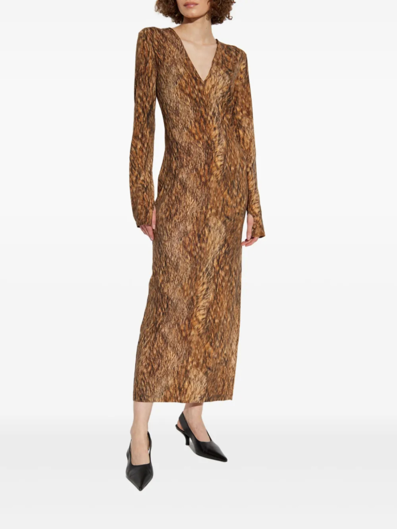 MM6 Maison Margiela фактурное платье с длинными рукавами, коричневый — фото 3