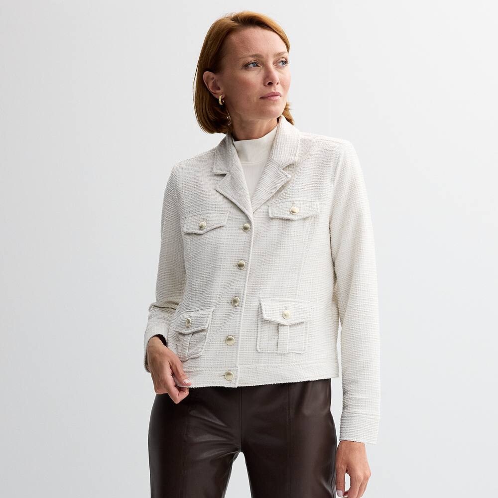 

Женская твидовая куртка в стиле милитари Jaclyn Smith, цвет White Tweed