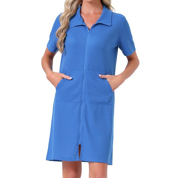 

Женский халат с молнией, короткими рукавами и карманами Inspire Chic, Royal Blue