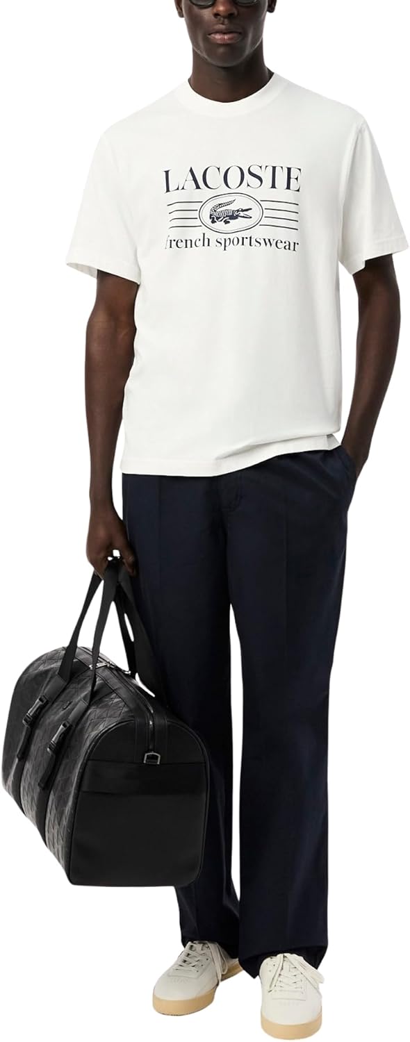 Футболка Lacoste Classic Fit, мужская, со спортивным принтом, белый — фото 4