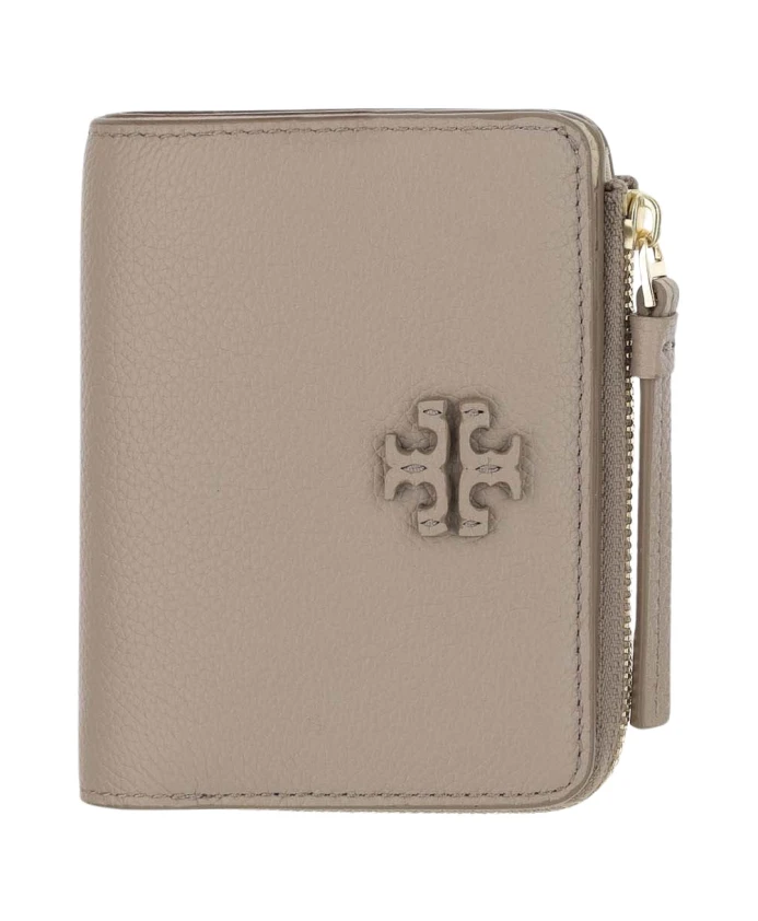 

Кожаный кошелек с двойной Т кнопкой Tory Burch, бежевый