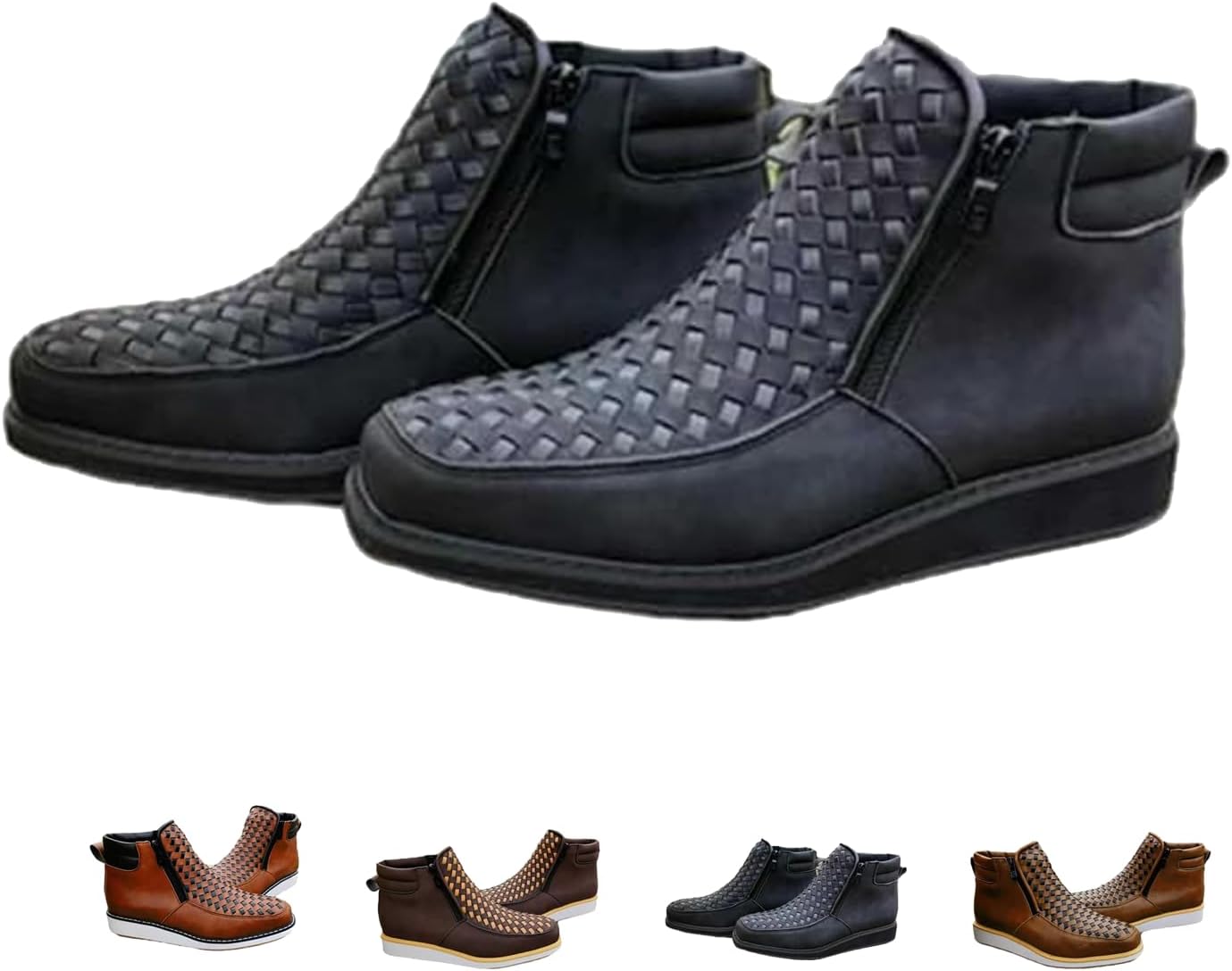 

Мужские ковбойские сапоги ручной работы в стиле вестерн, с квадратным носком, из кожи, сплетенной вручную, с двойной боковой молнией Generic, черный