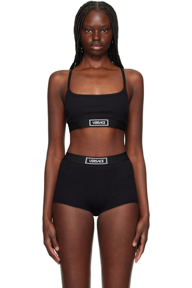 

Черный бюстгальтер из био-хлопка в рубчик Versace Underwear