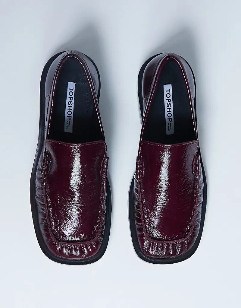 Лоферы Topshop Premium Clover из натуральной кожи с рюшами бордового цвета — фото 3