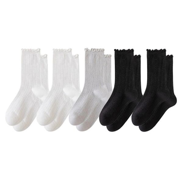 

Женские ребристые носки с рюшами, мягкая эластичная вязка, комфортные повседневные, 5 пар Anna-Kaci, Black Gray White