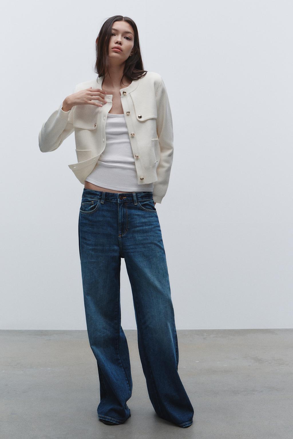 

Вязаный кардиган с золотистыми пуговицами ZARA, экрю