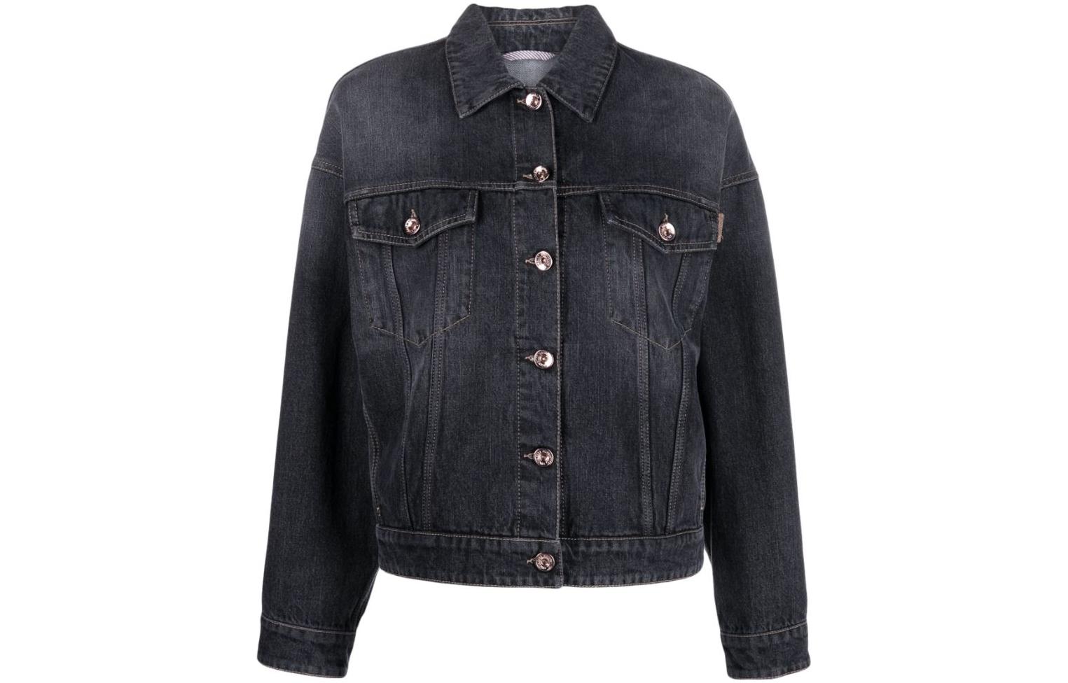 Brunello Cucinelli Аутентичная джинсовая куртка с украшениями Monili, Black — фото 3