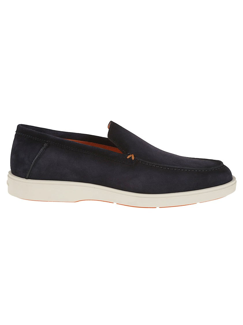 

Замшевые мокасины с широкой подошвой и фирменными деталями Santoni