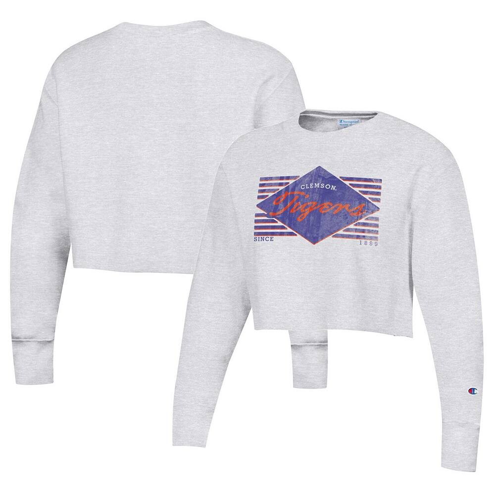 

Женский укороченный пуловер с обратным переплетением Champion Heather Grey Clemson Tigers, цвет Clm Grey