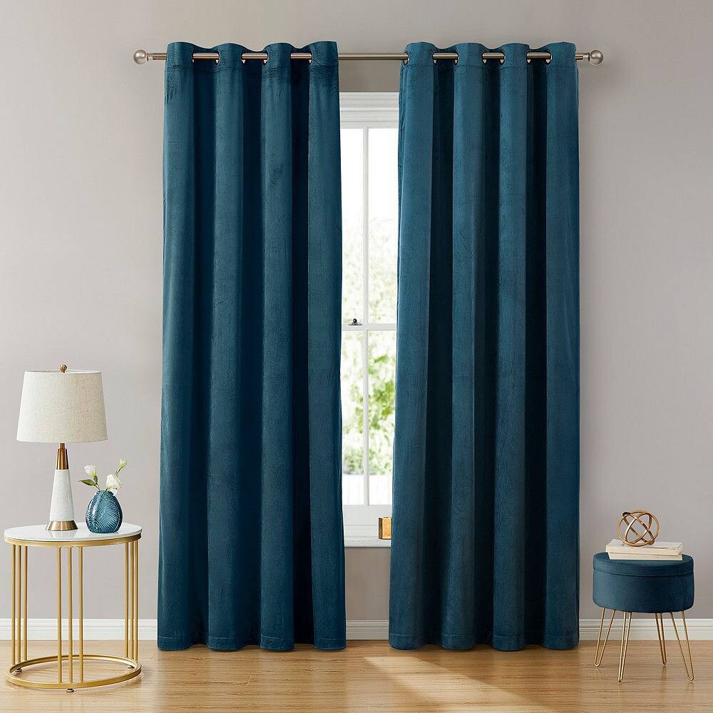 

THD Grace Velvet Premium Мягкие люверсы для оконных штор, драпировочные панели — набор из 2 панелей, цвет Teal Blue