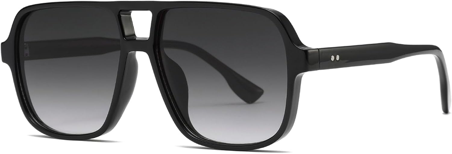 

Солнцезащитные очки Long Keeper Retro Square для женщин и мужчин, модные квадратные солнцезащитные очки в авиационном стиле 70-х годов, винтажные пилотские очки с защитой от УФ-излучения UV400, Black Frame - Gradient Grey Lens