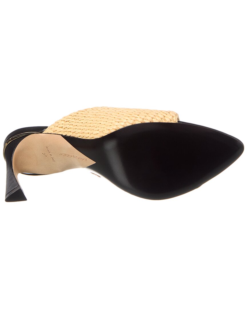 Victoria Beckham Raffia & Leather Sandal, коричневый — фото 4